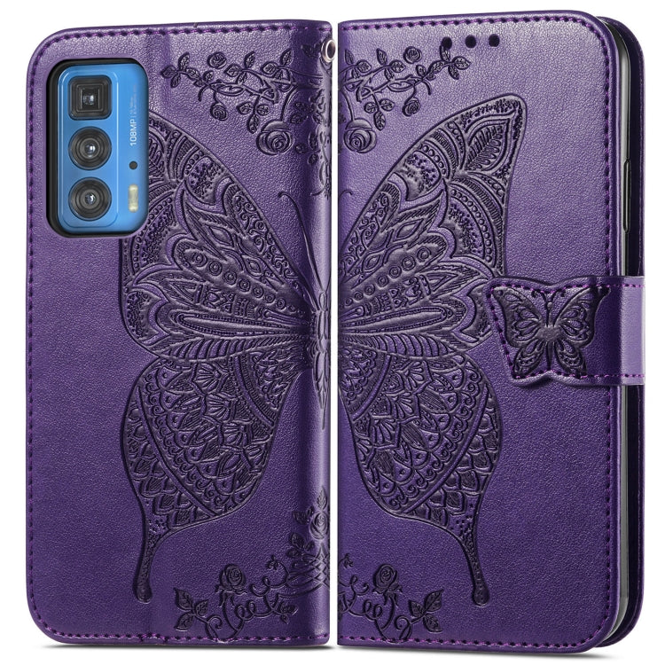 Butterfly Love Flowers Embossed Horizontal Flip Leather Case with Holder & Card Slots & Wallet & Lanyard For Motorola Edge 20 Pro(Dark Purple) - Motorola Cases by buy2fix | Online Shopping UK | buy2fix