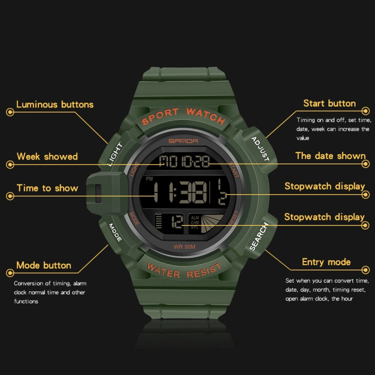 SANDA 2106 LED Digital Display Luminous Alarm Clock Men Outdoor Sports Electronic Watch(Grey) - LED Digital Watches by SANDA | Online Shopping UK | buy2fix