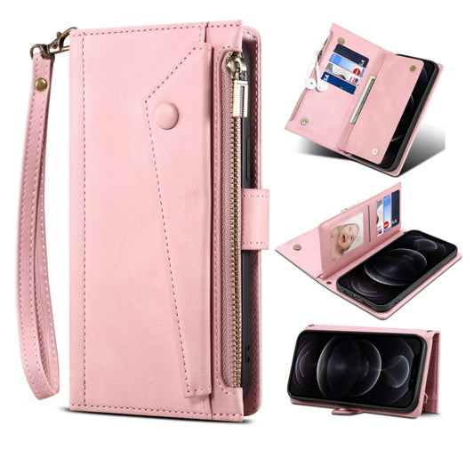 For iPhone 12 Pro Max Retro Frosted Horizontal Flip Leather Case with Holder & Card Slot & Wallet & Zipper Pocket & Lanyard(Rose Gold) - iPhone 12 Pro Max Cases by buy2fix | Online Shopping UK | buy2fix