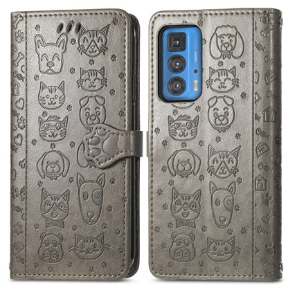 For Motorola Edge 20 Pro Lovely Cat and Dog Embossing Pattern Horizontal Flip Leather Case , with Holder & Card Slots & Wallet & Cartoon Clasp & Lanyard(Grey) - Motorola Cases by buy2fix | Online Shopping UK | buy2fix