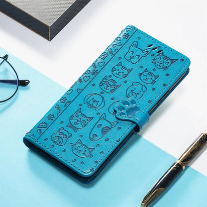 For Motorola Edge 20 Pro Lovely Cat and Dog Embossing Pattern Horizontal Flip Leather Case , with Holder & Card Slots & Wallet & Cartoon Clasp & Lanyard(Blue) - Motorola Cases by buy2fix | Online Shopping UK | buy2fix