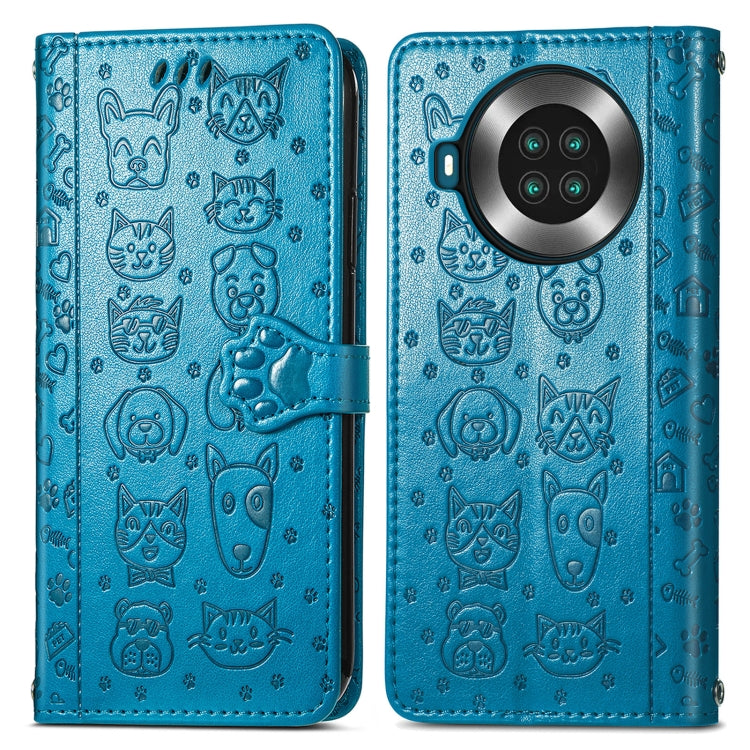 For CUBOT Note 20 Lovely Cat and Dog Embossing Pattern Horizontal Flip Leather Case , with Holder & Card Slots & Wallet & Cartoon Clasp & Lanyard(Blue) - More Brand by buy2fix | Online Shopping UK | buy2fix