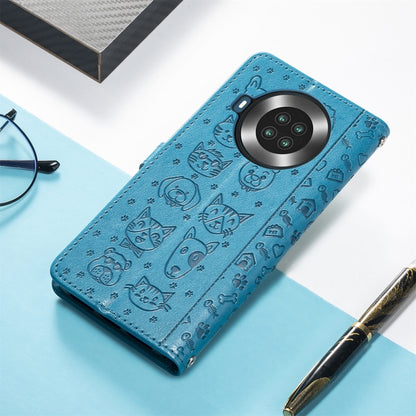 For CUBOT Note 20 Lovely Cat and Dog Embossing Pattern Horizontal Flip Leather Case , with Holder & Card Slots & Wallet & Cartoon Clasp & Lanyard(Blue) - More Brand by buy2fix | Online Shopping UK | buy2fix