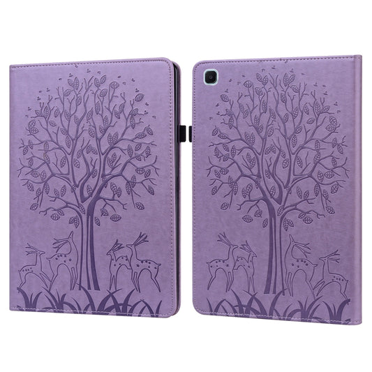 Tree & Deer Pattern Pressed Printing Horizontal Flip PU Leather Case with Holder & Card Slots & Sleep / Wake-up Function For Samsung Galaxy Tab S6 Lite(Purple) - Tab S6 Lite P610 / P615 by buy2fix | Online Shopping UK | buy2fix