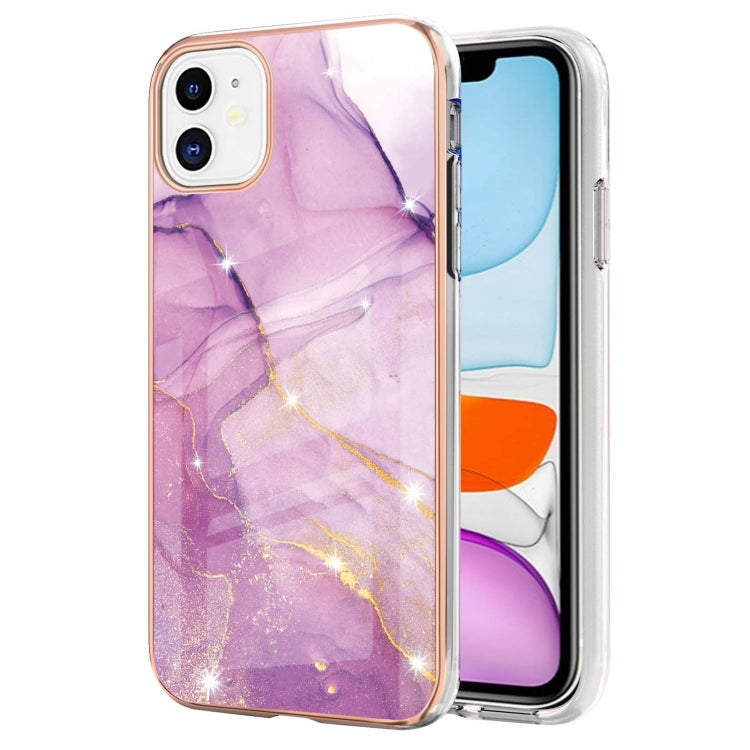 For iPhone 11 Electroplating Marble Pattern Dual-side IMD TPU Shockproof Case (Purple 001) - iPhone 11 Cases by buy2fix | Online Shopping UK | buy2fix