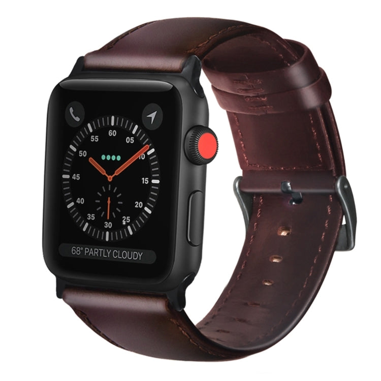 For Apple Watch Ultra 49mm&Watch Ultra 2 49mm / Series 9&8&7 45mm / SE 3&SE 2&6&SE&5&4 44mm / 3&2&1 42mm Oil Wax Genuine Leather Strap Watch Band(Red Brown) - Watch Bands by buy2fix | Online Shopping UK | buy2fix