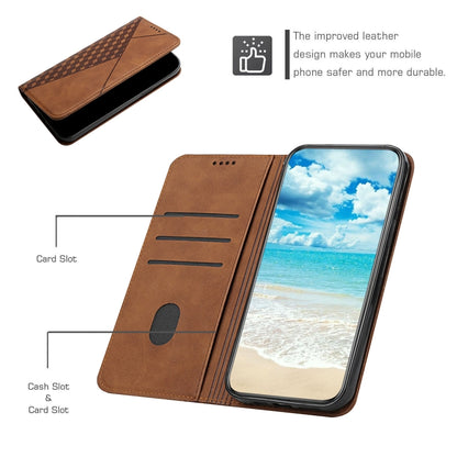 For iPhone 12 mini Diamond Pattern Splicing Skin Feel Magnetic Horizontal Flip Leather Case with Card Slots & Holder & Wallet (Brown) - iPhone 12 mini Cases by buy2fix | Online Shopping UK | buy2fix