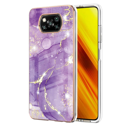 For Xiaomi Poco X3 NFC Electroplating Marble Pattern Dual-side IMD TPU Shockproof Case(Purple 002) - Xiaomi Cases by buy2fix | Online Shopping UK | buy2fix