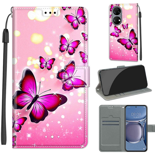 Voltage Coloured Drawing Magnetic Clasp Horizontal Flip PU Leather Case with Holder & Card Slots For Huawei P50(C03 Gradient Pink Flying Butterflies) - Huawei Cases by buy2fix | Online Shopping UK | buy2fix