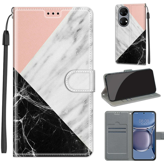 Voltage Coloured Drawing Magnetic Clasp Horizontal Flip PU Leather Case with Holder & Card Slots For Huawei P50(C07 Pink White Black) - Huawei Cases by buy2fix | Online Shopping UK | buy2fix