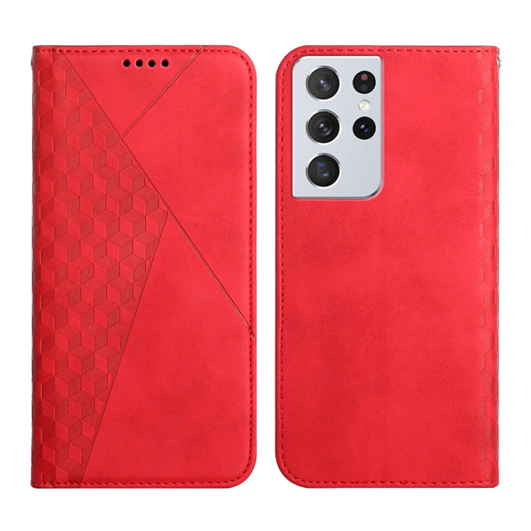 For Samsung Galaxy S21 Ultra 5G Diamond Pattern Splicing Skin Feel Magnetic Horizontal Flip Leather Case with Card Slots & Holder & Wallet(Red) - Galaxy S21 Ultra 5G Cases by buy2fix | Online Shopping UK | buy2fix