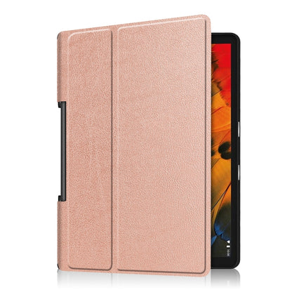 For Lenovo Yoga Smart Tab Custer Texture Horizontal Flip Leather Case with Two-folding Holder(Rose Gold) - Lenovo by buy2fix | Online Shopping UK | buy2fix