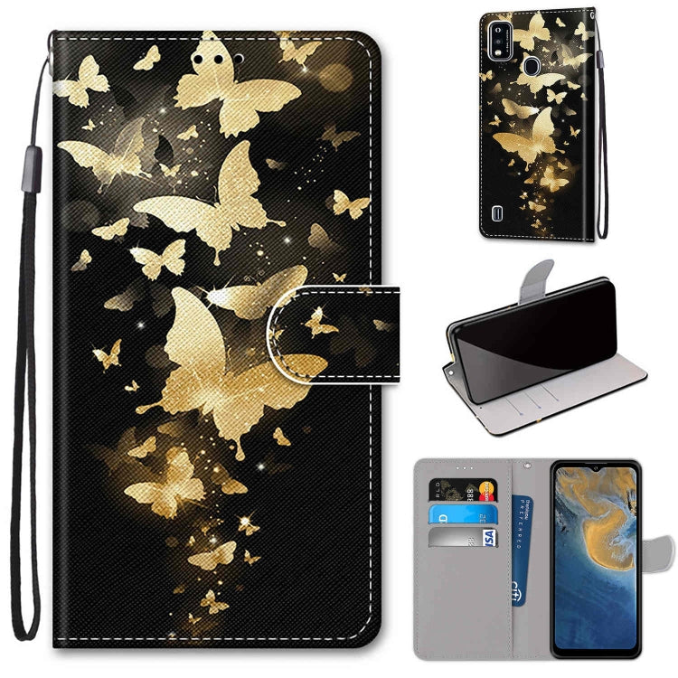 For ZTE Blade A51 Coloured Drawing Cross Texture Horizontal Flip PU Leather Case with Holder & Card Slots & Wallet & Lanyard(Golden Butterfly Group) - ZTE Cases by buy2fix | Online Shopping UK | buy2fix