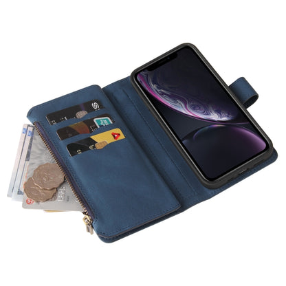 For iPhone XR Skin Feel PU + TPU Horizontal Flip Leather Case with Holder & 15 Cards Slot & Wallet & Zipper Pocket & Lanyard(Blue) - More iPhone Cases by buy2fix | Online Shopping UK | buy2fix