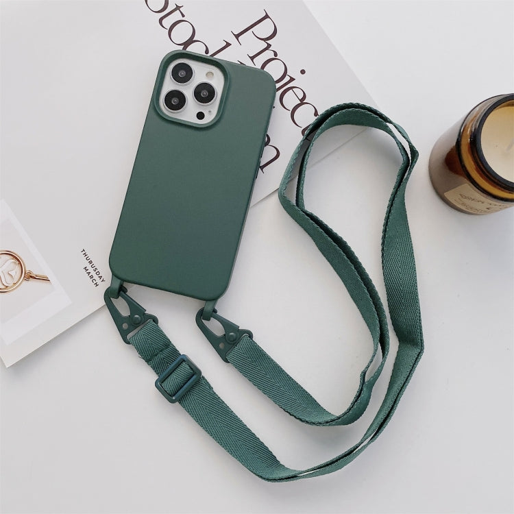 For iPhone 12 mini Elastic Silicone Protective Case with Wide Neck Lanyard (Dark Green) - iPhone 12 mini Cases by buy2fix | Online Shopping UK | buy2fix