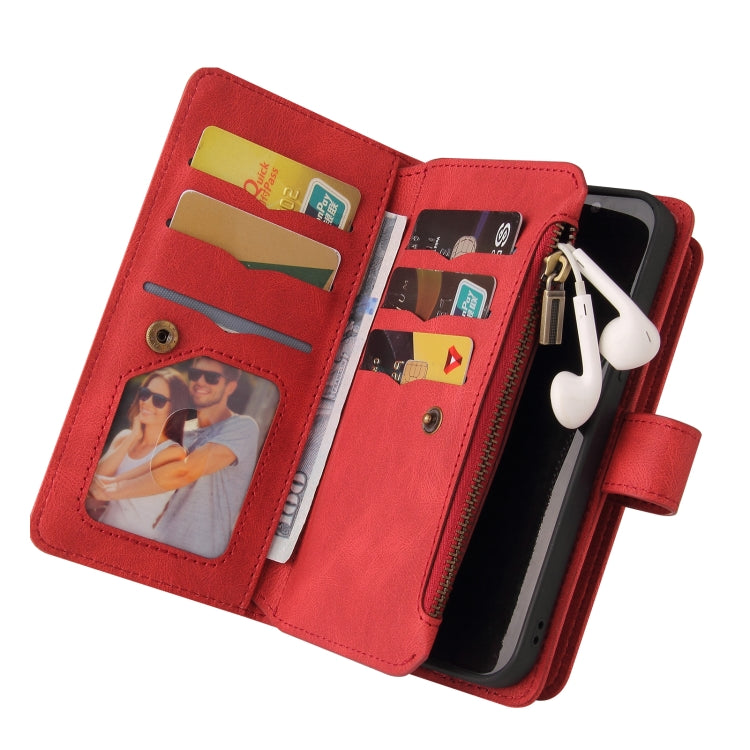 For Motorola Moto G30 Skin Feel PU + TPU Horizontal Flip Leather Case With Holder & 15 Cards Slot & Wallet & Zipper Pocket & Lanyard(Red) - Motorola Cases by buy2fix | Online Shopping UK | buy2fix