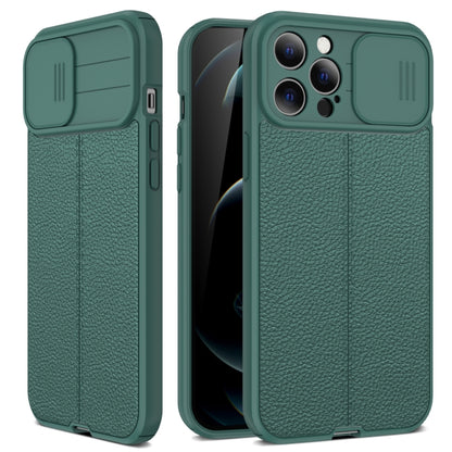 For iPhone 13 Pro Max Litchi Texture Sliding Camshield TPU Protective Case (Dark Green) - iPhone 13 Pro Max Cases by buy2fix | Online Shopping UK | buy2fix