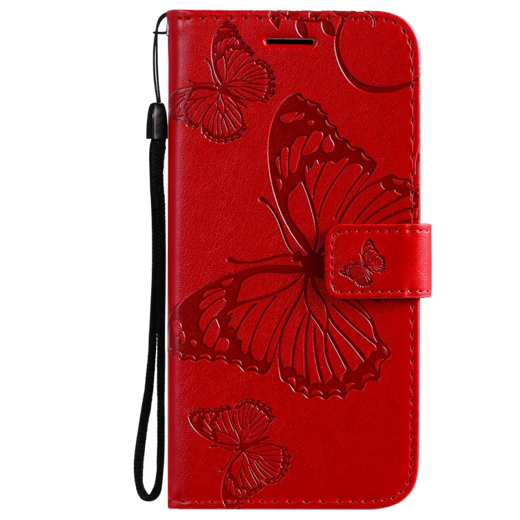 For iPhone 13 3D Butterfly Embossed Pattern Horizontal Flip Leather Case with Holder & Card Slot & Wallet & Lanyard(Red) - iPhone 13 Cases by buy2fix | Online Shopping UK | buy2fix