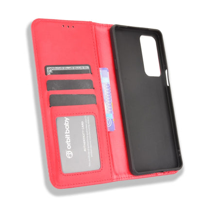 For Motorola Edge 20 Magnetic Buckle Retro Pattern Horizontal Flip Leather Case with Holder & Card Slot & Wallet(Red) - Motorola Cases by buy2fix | Online Shopping UK | buy2fix