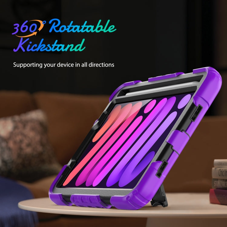 For iPad mini 6 Shockproof Silicone + PC Protective Tablet Case with Holder & Shoulder Strap & Pen Slot(Black + Purple) - iPad mini 6 Cases by buy2fix | Online Shopping UK | buy2fix