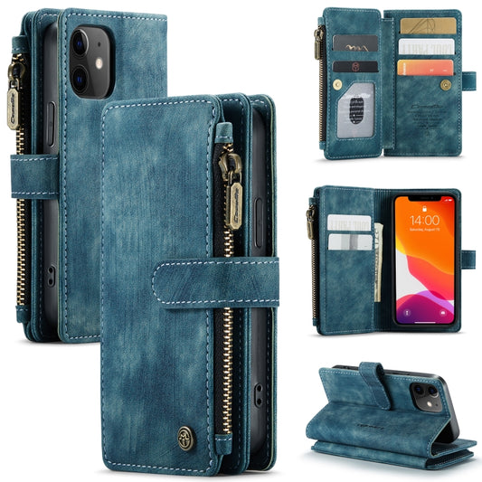 For iPhone 12 mini CaseMe-C30 PU + TPU Multifunctional Horizontal Flip Leather Case with Holder & Card Slot & Wallet & Zipper Pocket (Blue) - iPhone 12 mini Cases by CaseMe | Online Shopping UK | buy2fix