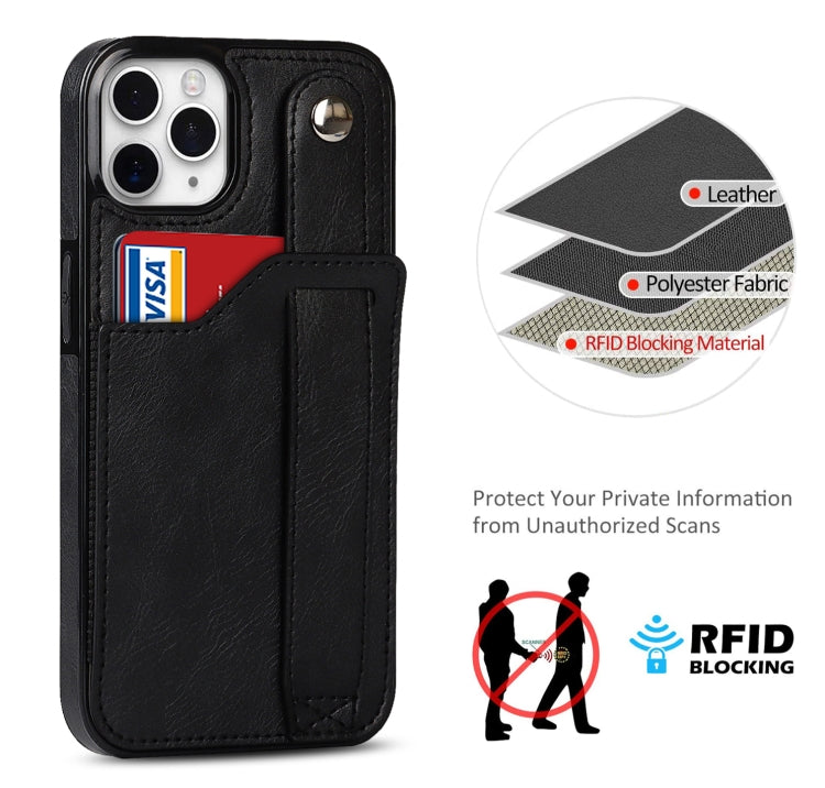 For iPhone 11 Pro Max Crazy Horse Texture Shockproof TPU + PU Leather Case with Card Slot & Wrist Strap Holder (Black) - iPhone 11 Pro Max Cases by buy2fix | Online Shopping UK | buy2fix