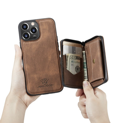 For iPhone 13 mini JEEHOOD Magnetic Zipper Horizontal Flip Leather Case with Holder & Card Slot & Wallet (Brown) - iPhone 13 mini Cases by JEEHOOD | Online Shopping UK | buy2fix
