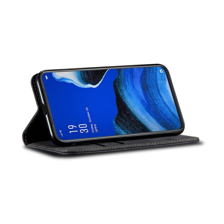 For OPPO Reno 2 Denim Texture Casual Style Horizontal Flip Leather Case with Holder & Card Slots & Wallet(Black) - OPPO Cases by buy2fix | Online Shopping UK | buy2fix