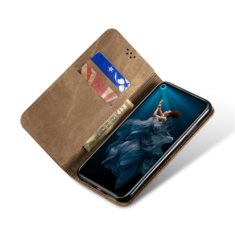 For Huawei Honor 20 Denim Texture Casual Style Horizontal Flip Leather Case with Holder & Card Slots & Wallet(Khaki) - Honor Cases by buy2fix | Online Shopping UK | buy2fix