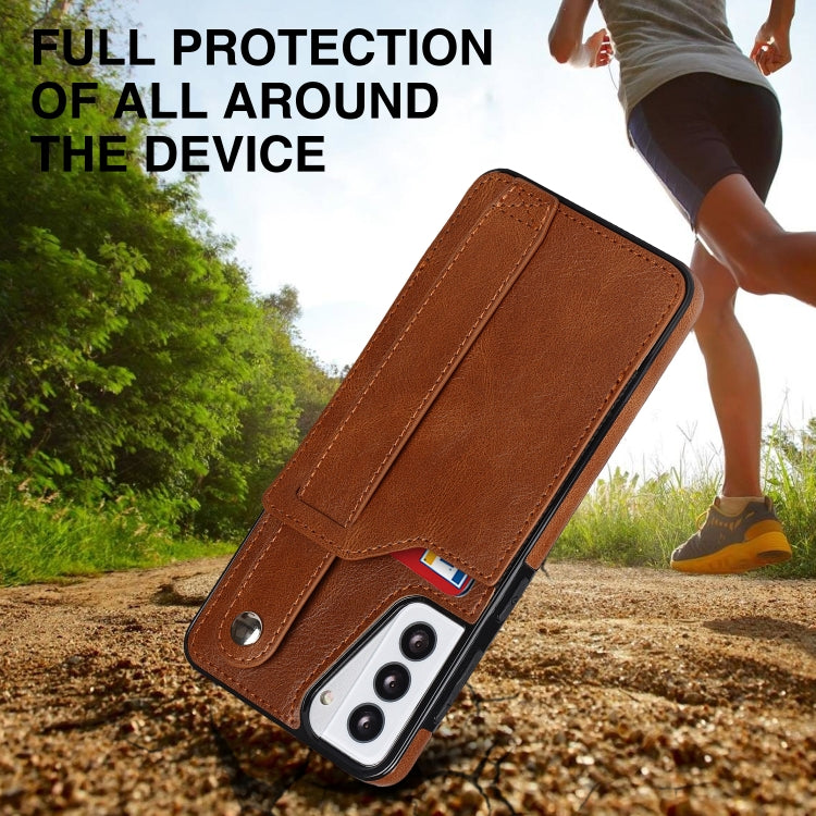 For Samsung Galaxy S21 5G Crazy Horse Texture Shockproof TPU + PU Leather Case with Card Slot & Wrist Strap Holder(Brown) - Galaxy S21 5G Cases by buy2fix | Online Shopping UK | buy2fix
