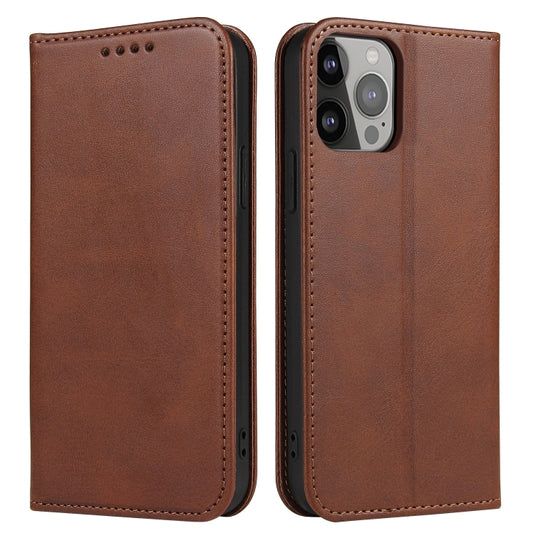 For iPhone 12 Pro Max Calf Texture Magnetic Horizontal Flip Leather Case with Holder & Card Slots & Wallet(Brown) - iPhone 12 Pro Max Cases by buy2fix | Online Shopping UK | buy2fix