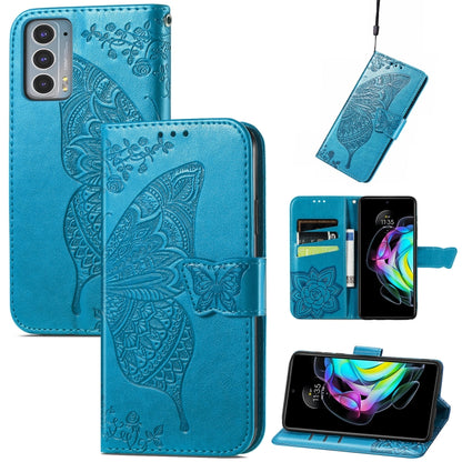 For Motorola Moto Edge 20 Butterfly Love Flower Embossed Horizontal Flip Leather Case with Holder & Card Slots & Wallet & Lanyard(Blue) - Motorola Cases by buy2fix | Online Shopping UK | buy2fix