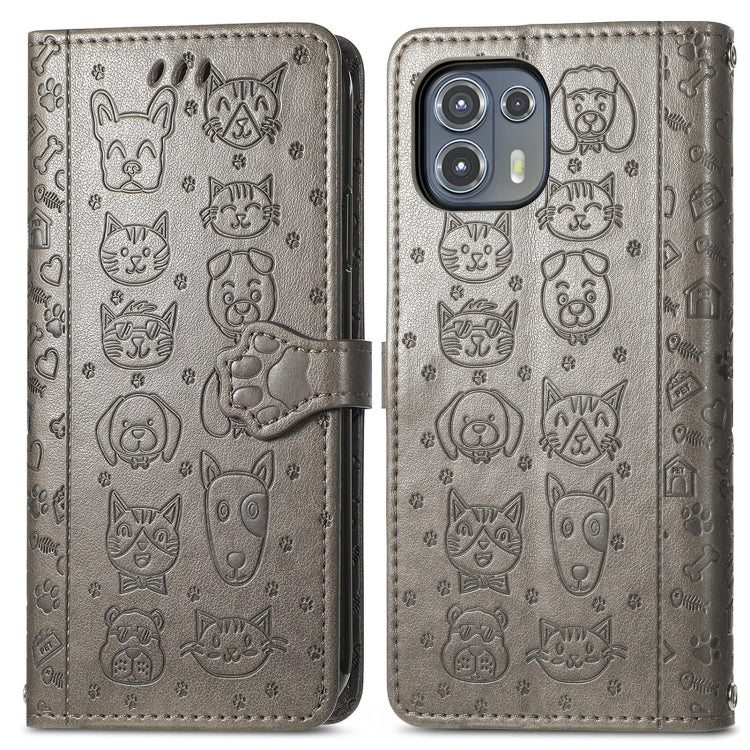 For Motorola Moto Edge 20 Lite Lovely Cat and Dog Embossing Pattern Horizontal Flip Leather Case , with Holder & Card Slots & Wallet & Cartoon Clasp & Lanyard(Grey) - Motorola Cases by buy2fix | Online Shopping UK | buy2fix