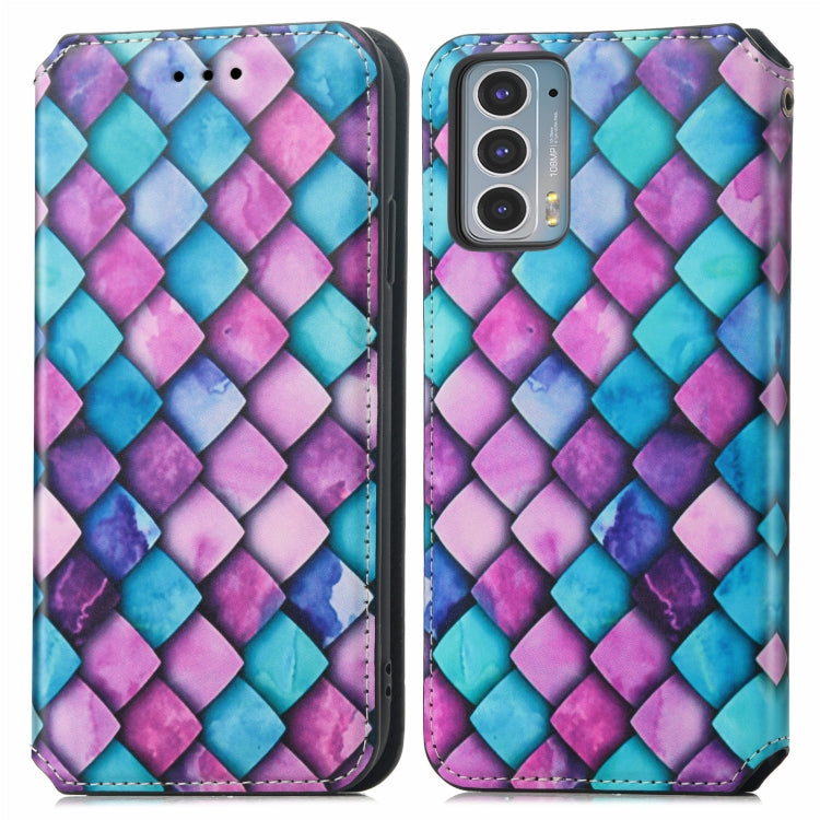 For Motorola Edge 20 Colorful Magnetic Horizontal Flip PU Leather Case with Holder & Card Slot & Wallet(Purple Scales) - Motorola Cases by buy2fix | Online Shopping UK | buy2fix