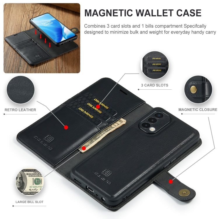 For OnePlus Nord 2 5G DG.MING Crazy Horse Texture Flip Detachable Magnetic Leather Case with Holder & Card Slots & Wallet(Black) - OnePlus Cases by DG.MING | Online Shopping UK | buy2fix