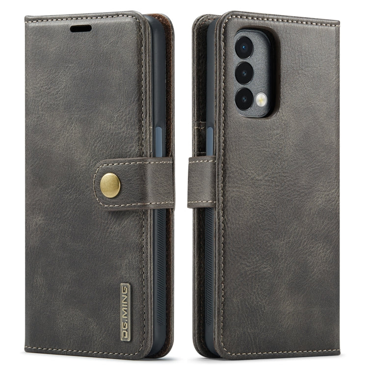 For OnePlus Nord 2 5G DG.MING Crazy Horse Texture Flip Detachable Magnetic Leather Case with Holder & Card Slots & Wallet(Grey) - OnePlus Cases by DG.MING | Online Shopping UK | buy2fix