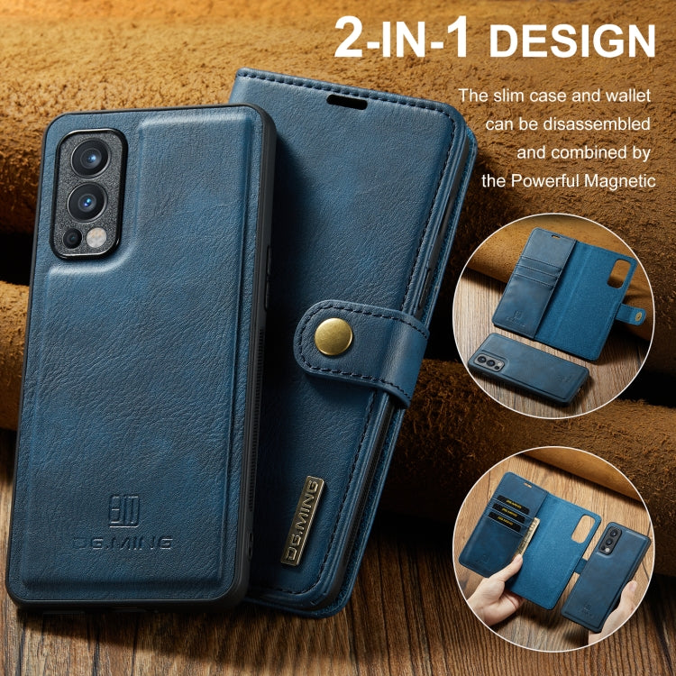 For OnePlus Nord N200 5G DG.MING Crazy Horse Texture Flip Detachable Magnetic Leather Case with Holder & Card Slots & Wallet(Blue) - OnePlus Cases by DG.MING | Online Shopping UK | buy2fix