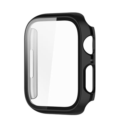 Electroplating Shockproof PC Protective Case with Tempered Glass Film For Apple Watch Series 9 / 8 / 7 45mm(Bright Black) - Watch Cases by buy2fix | Online Shopping UK | buy2fix
