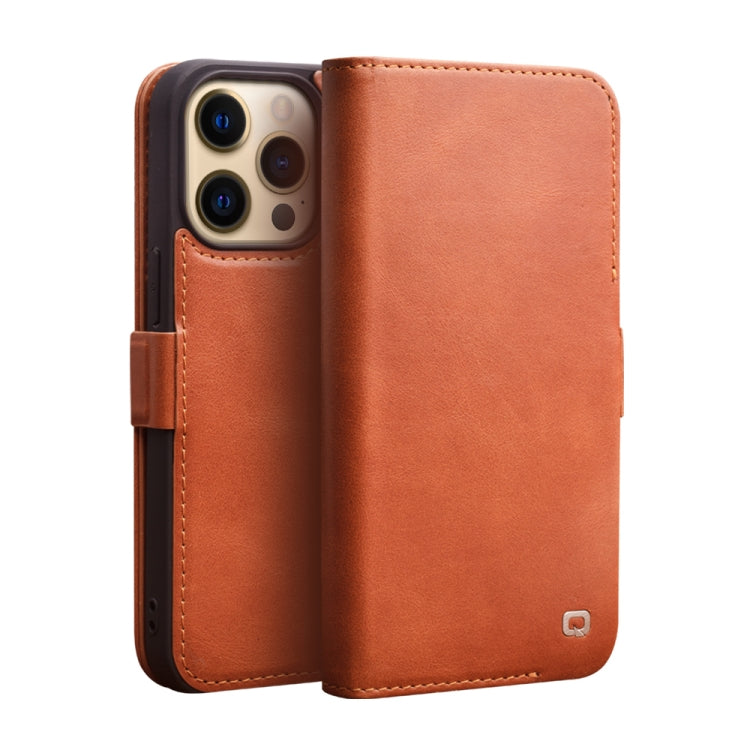 For iPhone 13 Pro QIALINO Magnetic Buckle Leather Phone Case (Brown) - iPhone 13 Pro Cases by QIALINO | Online Shopping UK | buy2fix