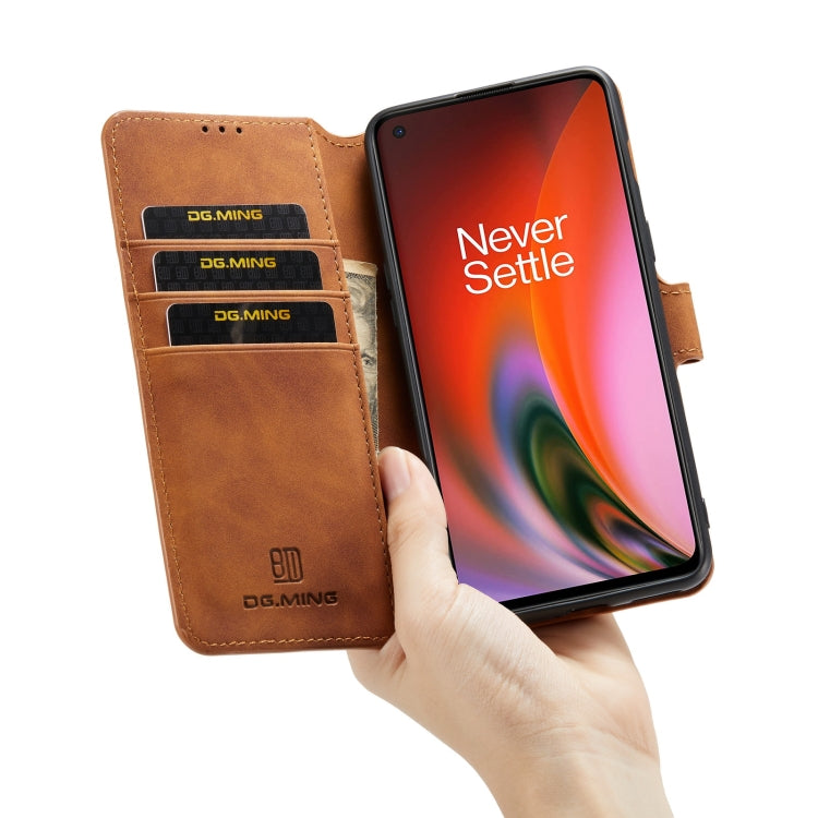 For OnePlus Nord 2 DG.MING Retro Oil Side Horizontal Flip Leather Case with Holder & Card Slots & Wallet(Brown) - OnePlus Cases by DG.MING | Online Shopping UK | buy2fix