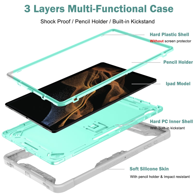 For Samsung Galaxy Tab S9  Ultra / S8 Ultra Silicone + PC Shockproof Protective Tablet Case(Grey + Green) - Galaxy Tab S8 Ultra Cases by buy2fix | Online Shopping UK | buy2fix