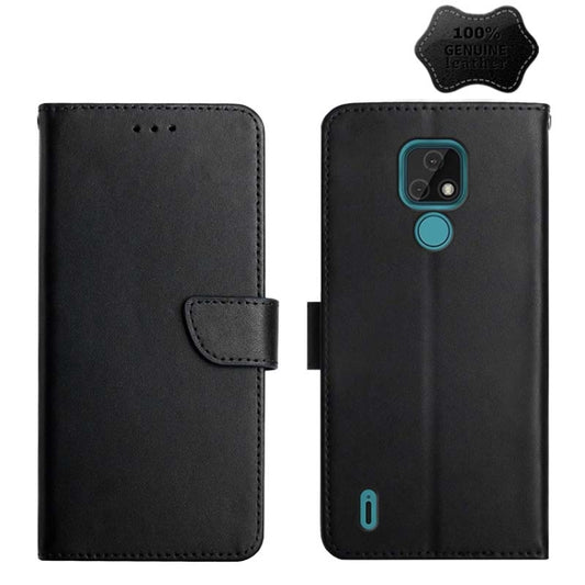 For Motorola Moto E7 Genuine Leather Fingerprint-proof Horizontal Flip Phone Case(Black) - Motorola Cases by buy2fix | Online Shopping UK | buy2fix