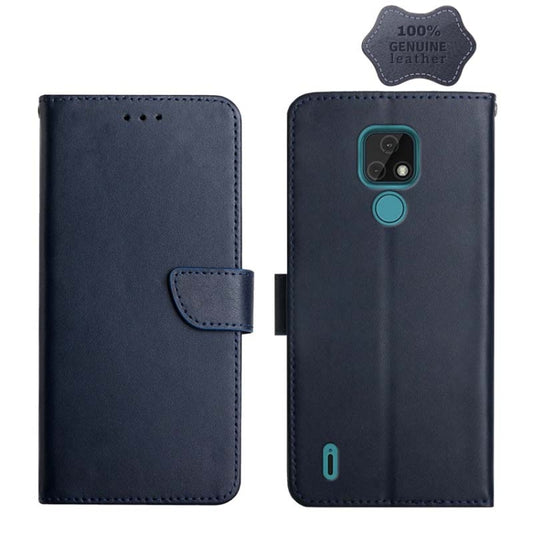 For Motorola Moto E7 Genuine Leather Fingerprint-proof Horizontal Flip Phone Case(Blue) - Motorola Cases by buy2fix | Online Shopping UK | buy2fix