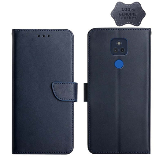 For Motorola Moto G Play 2021 Genuine Leather Fingerprint-proof Horizontal Flip Phone Case(Blue) - Motorola Cases by buy2fix | Online Shopping UK | buy2fix