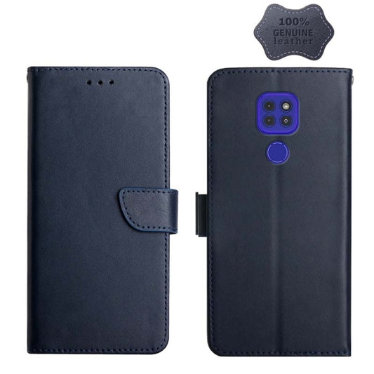 For Motorola Moto G9 Genuine Leather Fingerprint-proof Horizontal Flip Phone Case(Blue) - Motorola Cases by buy2fix | Online Shopping UK | buy2fix