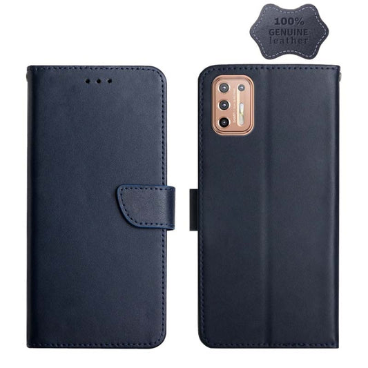 For Motorola Moto G9 Plus Genuine Leather Fingerprint-proof Horizontal Flip Phone Case(Blue) - Motorola Cases by buy2fix | Online Shopping UK | buy2fix