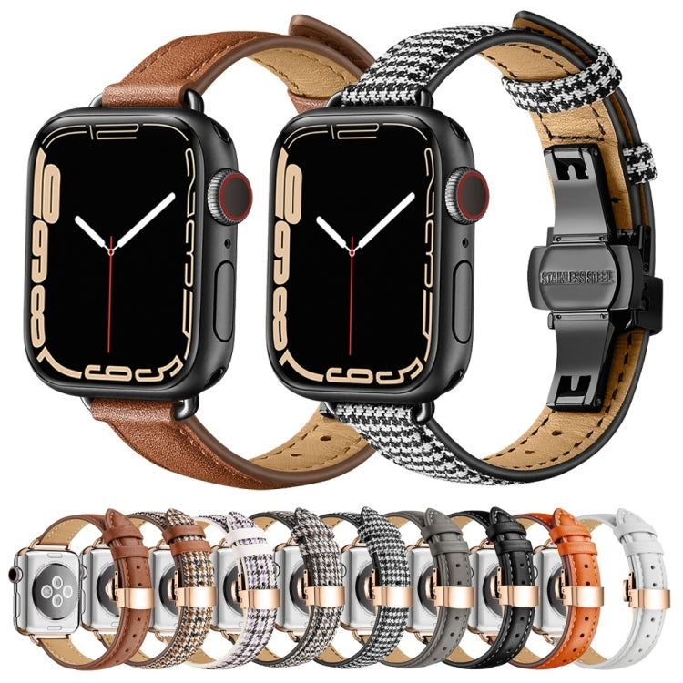 Slimming Butterfly Buckle Watch Band For Apple Watch Ultra 49mm&Watch Ultra 2 49mm / Series 9&8&7 45mm / SE 3&SE 2&6&SE&5&4 44mm / 3&2&1 42mm(Houndstooth Brown) - Watch Bands by buy2fix | Online Shopping UK | buy2fix