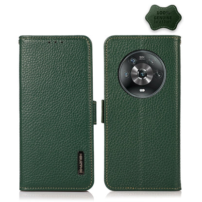 For Honor Magic 4 KHAZNEH Side-Magnetic Litchi Genuine Leather RFID Phone Case(Green) - Honor Cases by buy2fix | Online Shopping UK | buy2fix