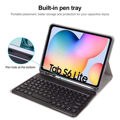 Round Cap Bluetooth Keyboard Leather Case with Pen Slot for Samsung Galaxy Tab S6 Lite, Specification:without Touchpad(Dark Blue+White Keyboard) - Samsung Keyboard by buy2fix | Online Shopping UK | buy2fix