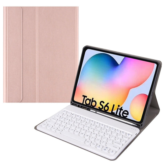 Round Cap Bluetooth Keyboard Leather Case with Pen Slot for Samsung Galaxy Tab S6 Lite, Specification:without Touchpad(Rose Gold+White Keyboard) - Samsung Keyboard by buy2fix | Online Shopping UK | buy2fix